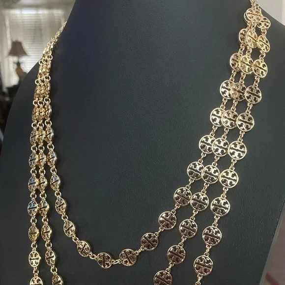 TORY BURCH•Vintage Triple Layered Necklace Goldtone - Picture 3 of 7